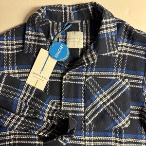Larsson & Co Mens‎ Flannel Plaid Shacket Shirt Jacket Blue White Small S